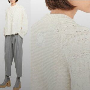 Stella McCartney Sweater Aran-Knit Cotton Blend Crewneck in White